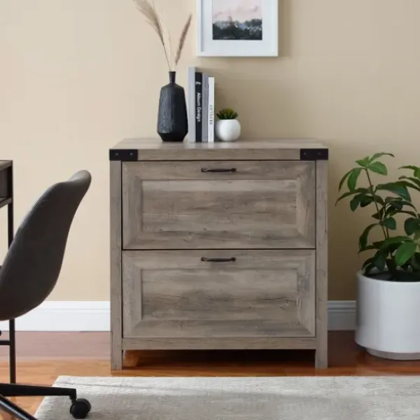 Office Furniture-Kirkland's Home Wash 2-Drawer Wood File Cabinet Gray