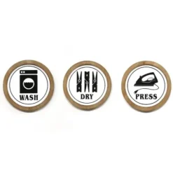 Wall Quotes & Signs-Kirkland's Home Wash Dry Press Round Framed Wall Plaques, Set Of 3 White/Black/Tan