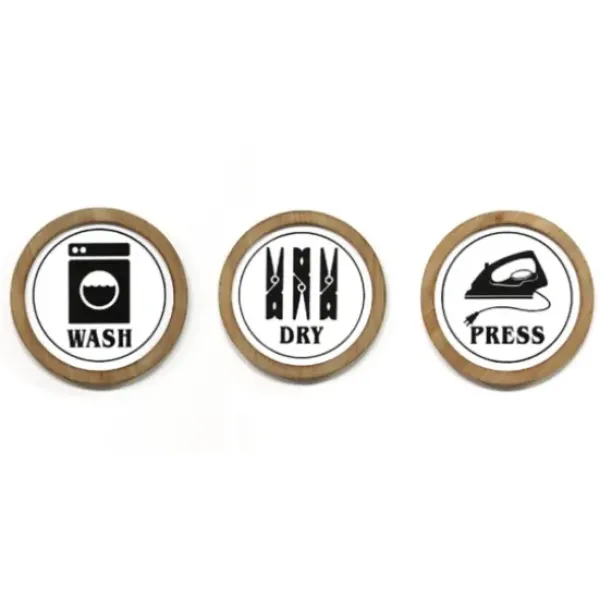 Wall Quotes & Signs-Kirkland's Home Wash Dry Press Round Framed Wall Plaques, Set Of 3 White/Black/Tan