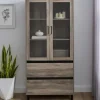 Cabinets & Sideboards-Kirkland's Home Wash Glass Door Storage Hutch Gray