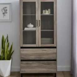 Cabinets & Sideboards-Kirkland's Home Wash Glass Door Storage Hutch Gray