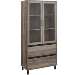 Cabinets & Sideboards-Kirkland's Home Wash Glass Door Storage Hutch Gray