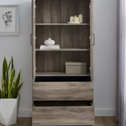 Cabinets & Sideboards-Kirkland's Home Wash Glass Door Storage Hutch Gray