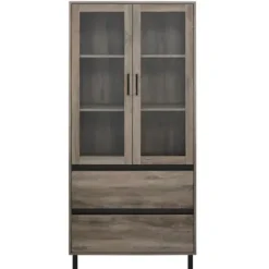 Cabinets & Sideboards-Kirkland's Home Wash Glass Door Storage Hutch Gray