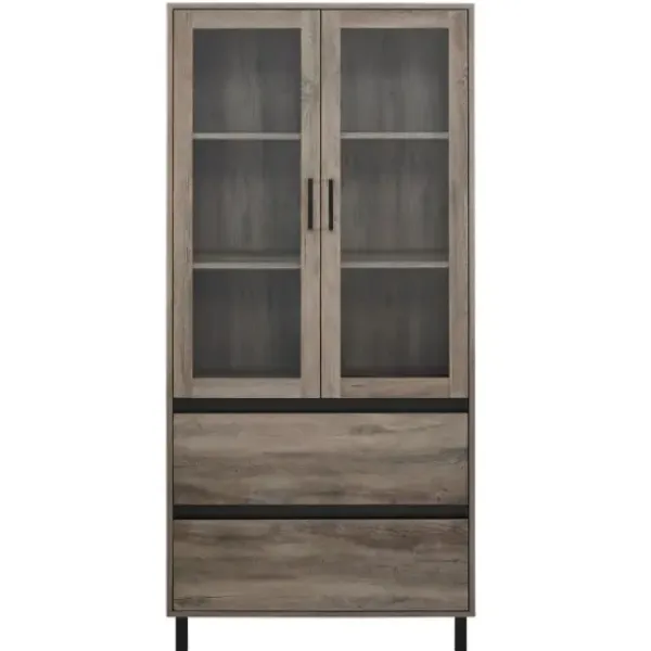 Cabinets & Sideboards-Kirkland's Home Wash Glass Door Storage Hutch Gray