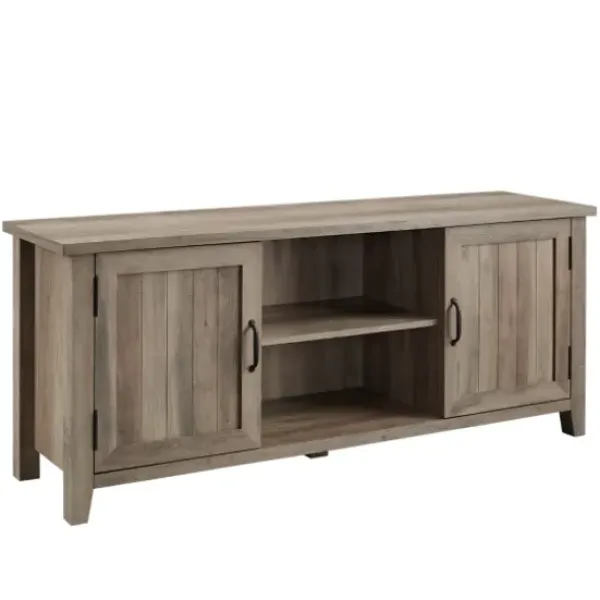 Tv Stands & Media Consoles-Kirkland's Home Wash Grooved Door Tv Stand Gray