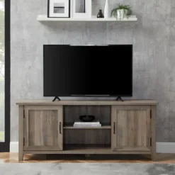 Tv Stands & Media Consoles-Kirkland's Home Wash Grooved Door Tv Stand Gray