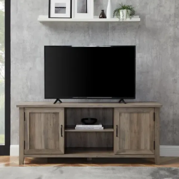 Tv Stands & Media Consoles-Kirkland's Home Wash Grooved Door Tv Stand Gray
