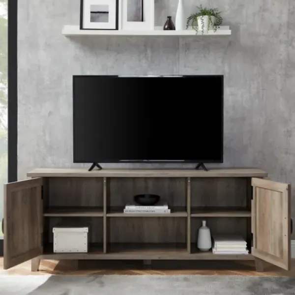 Tv Stands & Media Consoles-Kirkland's Home Wash Grooved Door Tv Stand Gray