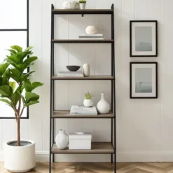 Bookshelves-Kirkland's Home Wash Industrial Ladder Bookshelf Gray