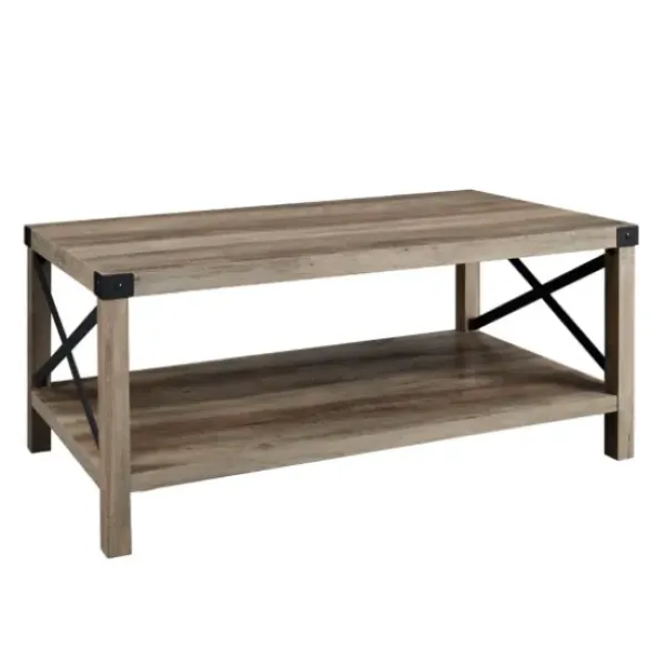 Coffee Tables-Kirkland's Home Wash Industrial X-Frame Coffee Table Gray