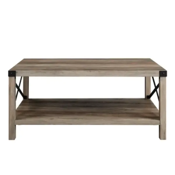 Coffee Tables-Kirkland's Home Wash Industrial X-Frame Coffee Table Gray