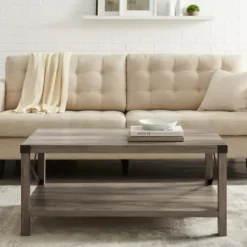 Coffee Tables-Kirkland's Home Wash Industrial X-Frame Coffee Table Gray