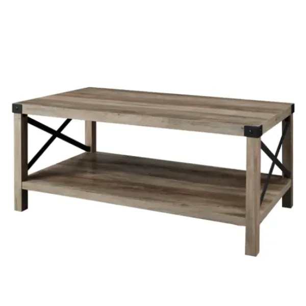 Coffee Tables-Kirkland's Home Wash Industrial X-Frame Coffee Table Gray