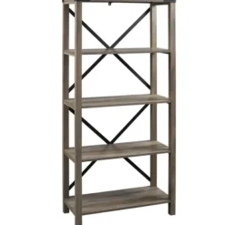 Bookshelves-Kirkland's Home Wash Metal X Frame Back Bookshelf Gray