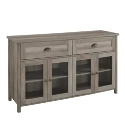 Cabinets & Sideboards-Kirkland's Home Wash Rustic Glass Front Sideboard Gray