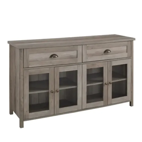 Cabinets & Sideboards-Kirkland's Home Wash Rustic Glass Front Sideboard Gray