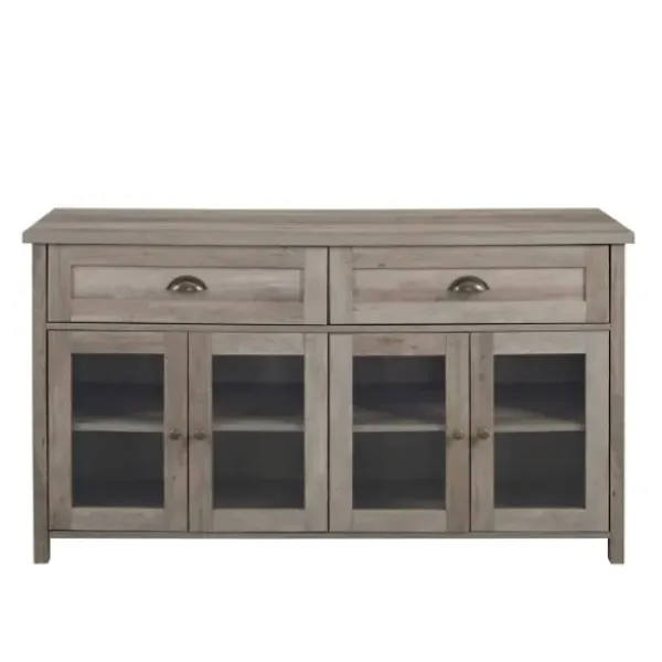 Cabinets & Sideboards-Kirkland's Home Wash Rustic Glass Front Sideboard Gray