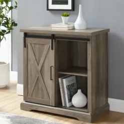 Cabinets & Sideboards-Kirkland's Home Wash Sliding Barn Door Cabinet Gray