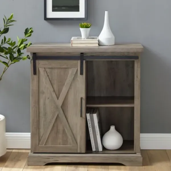 Cabinets & Sideboards-Kirkland's Home Wash Sliding Barn Door Cabinet Gray