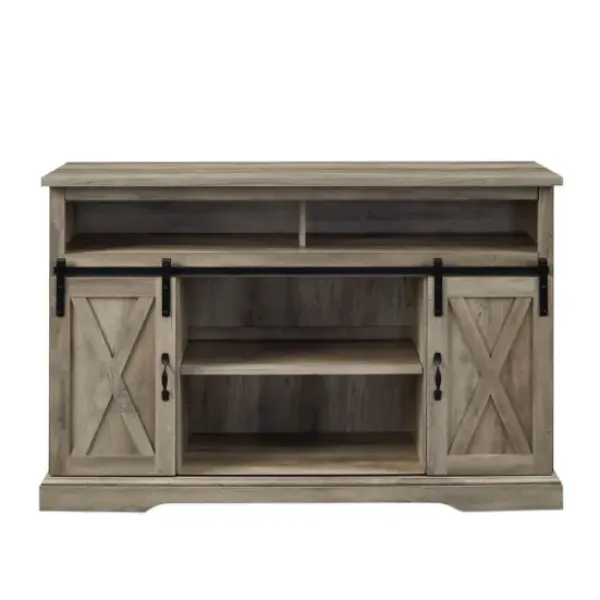 Tv Stands & Media Consoles-Kirkland's Home Wash Sliding Barn Door Highboy Tv Stand Gray