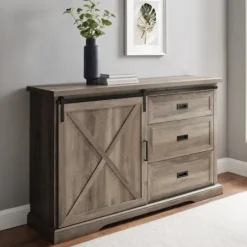 Cabinets & Sideboards-Kirkland's Home Wash Sliding Barn Door Sideboard Gray