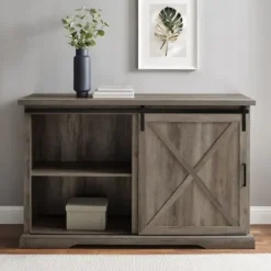 Cabinets & Sideboards-Kirkland's Home Wash Sliding Barn Door Sideboard Gray