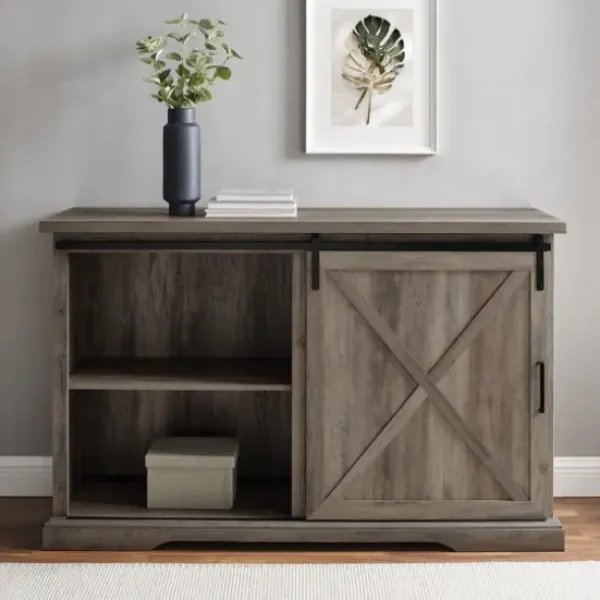 Cabinets & Sideboards-Kirkland's Home Wash Sliding Barn Door Sideboard Gray