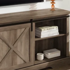 Tv Stands & Media Consoles-Kirkland's Home Wash Sliding Barn Door Tv Stand Gray