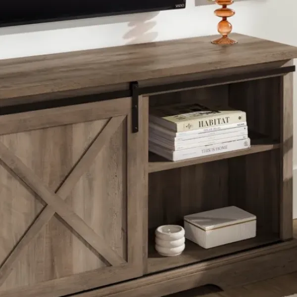 Tv Stands & Media Consoles-Kirkland's Home Wash Sliding Barn Door Tv Stand Gray