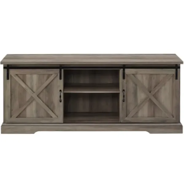 Tv Stands & Media Consoles-Kirkland's Home Wash Sliding Barn Door Tv Stand Gray