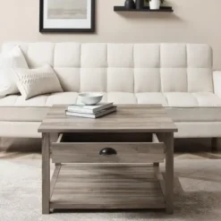 Coffee Tables-Kirkland's Home Wash Square Coffee Table Gray