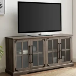 Tv Stands & Media Consoles-Kirkland's Home Wash Window 4-Door Tv Stand Gray