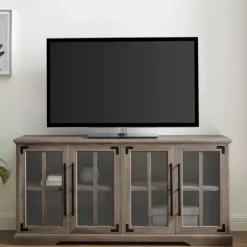Tv Stands & Media Consoles-Kirkland's Home Wash Window 4-Door Tv Stand Gray