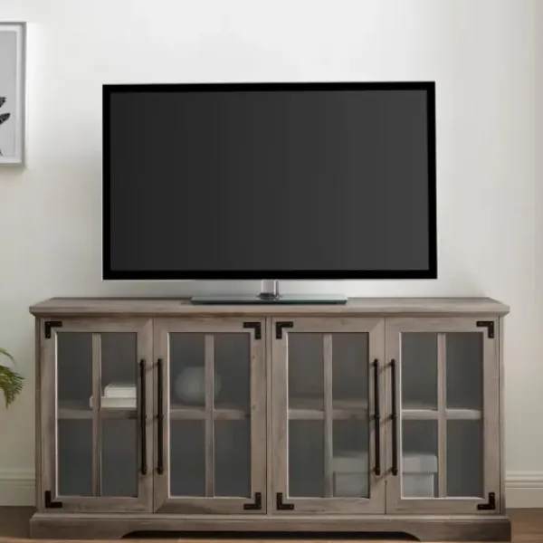 Tv Stands & Media Consoles-Kirkland's Home Wash Window 4-Door Tv Stand Gray