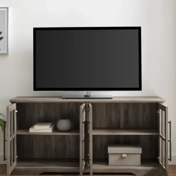 Tv Stands & Media Consoles-Kirkland's Home Wash Window 4-Door Tv Stand Gray
