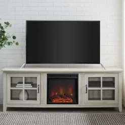 Tv Stands & Media Consoles-Kirkland's Home Wash Windowpane Fireplace Cabinet White