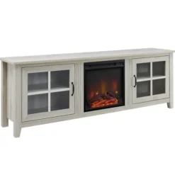 Tv Stands & Media Consoles-Kirkland's Home Wash Windowpane Fireplace Cabinet White