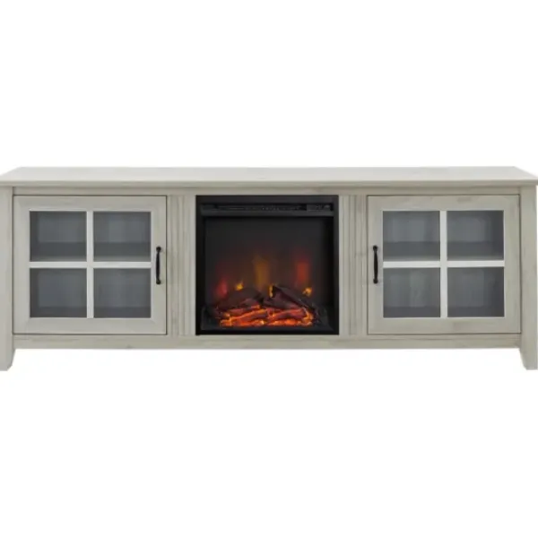 Tv Stands & Media Consoles-Kirkland's Home Wash Windowpane Fireplace Cabinet White