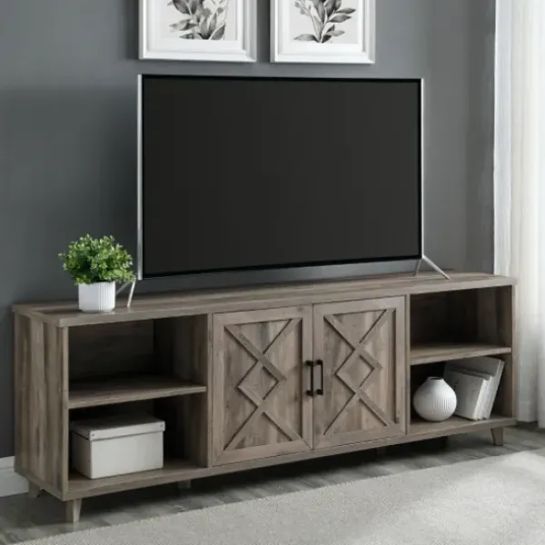 Tv Stands & Media Consoles-Kirkland's Home Wash Wood Helix Open Shelf Tv Stand Gray