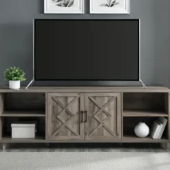 Tv Stands & Media Consoles-Kirkland's Home Wash Wood Helix Open Shelf Tv Stand Gray