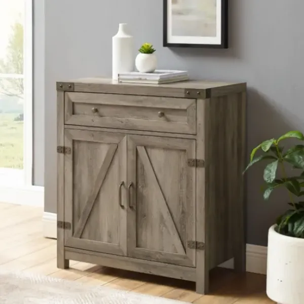 Cabinets & Sideboards-Kirkland's Home Wash Wooden And Metal Barn Door Cabinet Gray