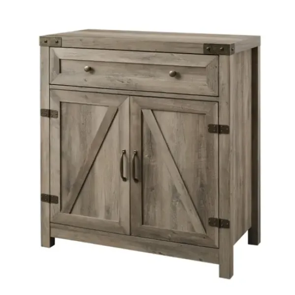 Cabinets & Sideboards-Kirkland's Home Wash Wooden And Metal Barn Door Cabinet Gray