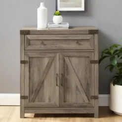Cabinets & Sideboards-Kirkland's Home Wash Wooden And Metal Barn Door Cabinet Gray