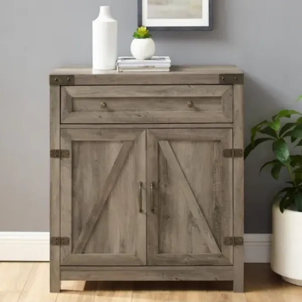Cabinets & Sideboards-Kirkland's Home Wash Wooden And Metal Barn Door Cabinet Gray