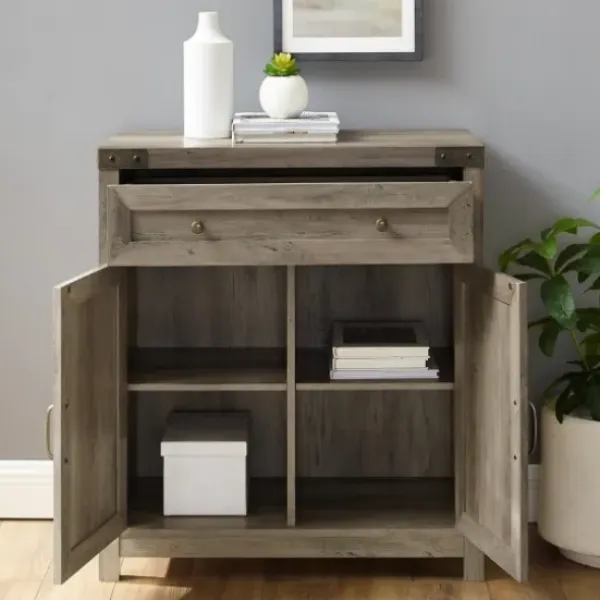 Cabinets & Sideboards-Kirkland's Home Wash Wooden And Metal Barn Door Cabinet Gray