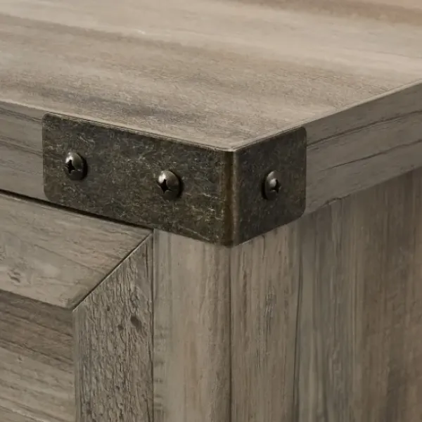 Cabinets & Sideboards-Kirkland's Home Wash Wooden And Metal Barn Door Cabinet Gray