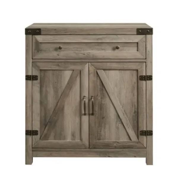 Cabinets & Sideboards-Kirkland's Home Wash Wooden And Metal Barn Door Cabinet Gray