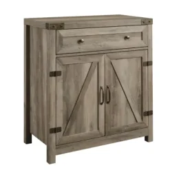 Cabinets & Sideboards-Kirkland's Home Wash Wooden And Metal Barn Door Cabinet Gray