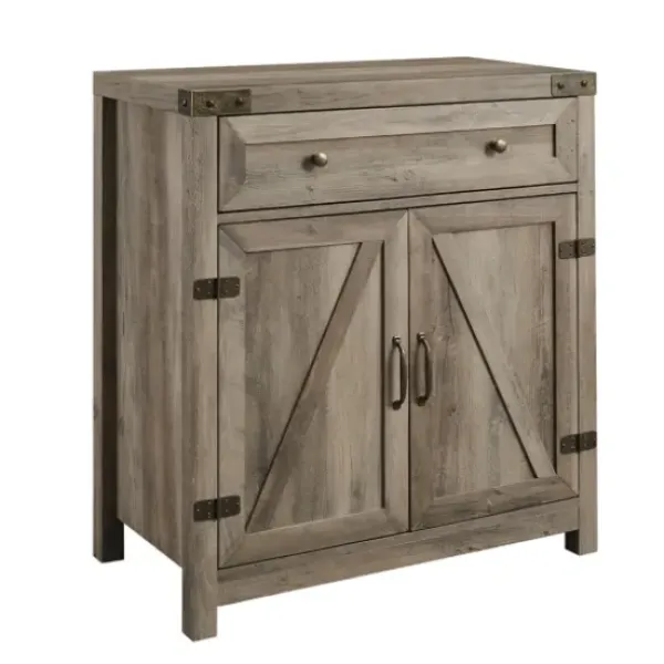 Cabinets & Sideboards-Kirkland's Home Wash Wooden And Metal Barn Door Cabinet Gray